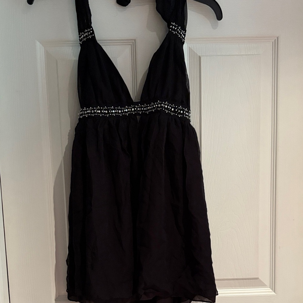 Black Halter Dress with Beaded Details